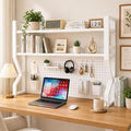 Lefedrasticity 3 Tier Desktop Bookshelf with Pegboard Desktop Organizer Shelf for Dorm Heavy-Duty Desk Shelf Organizer Desk Bookshelf for Office Dorm Room Gaming Desks (White, 45.3" L)