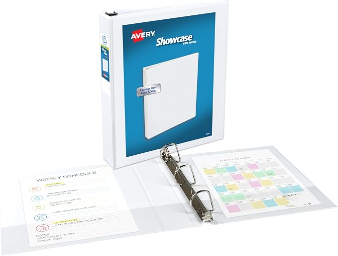 Avery Showcase Standard View 3 Ring Binder, 1.5" Slant Rings, 375-Sheet Capacity, 2.1 Inch Wide Spine,1 White Binder, Ideal for Lightweight Organization and Occasional Referencing (19651) (Pack of 2)