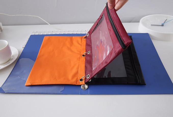 Pencil Pouch for 3 Ring Binder, Large Pencil Case with Clear Window, Metal Zipper Binder Pencil Pouches Fit Standard Binders, Durable Organizer for Office School Supplies Black 5 Pack