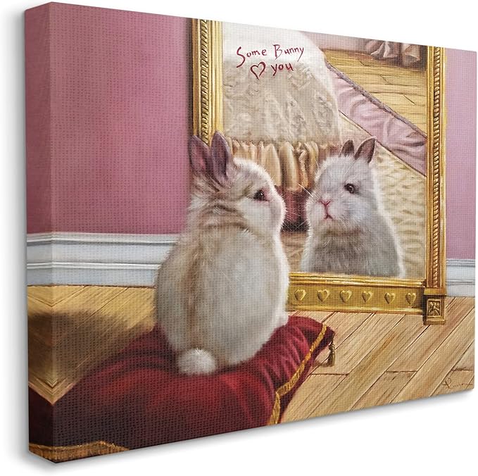 'Some Bunny Loves You Adorable Rabbit in Mirror'| Canvas Art | Stupell Industries | 48 x 36 Inches, Easy to Hang and Sturdy, Made in USA, by Lucia Heffernan