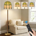 Wood Floor Lamps for Living Room Vintage Floor Lamp with Remote Control & 3 Color Temperature,Dimmable Floor Lamp Mid Century Modern Standing Lamp Green Fringe Tall Floor Lamp for Bedroom Corner