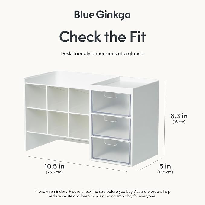 Blue Ginkgo Stackable Desk & Pen Organizer, White, Made in Korea | Multi-Compartment. 3 Transparent Drawers. Easy Access.