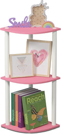 Furinno TURN-N-TUBE Corner Shelf, 3-Tier Corner Bookshelf, Display Storage Shelves with Open Shelves, for Organization and Storage, Living Room, Home Office, Garage, Pink