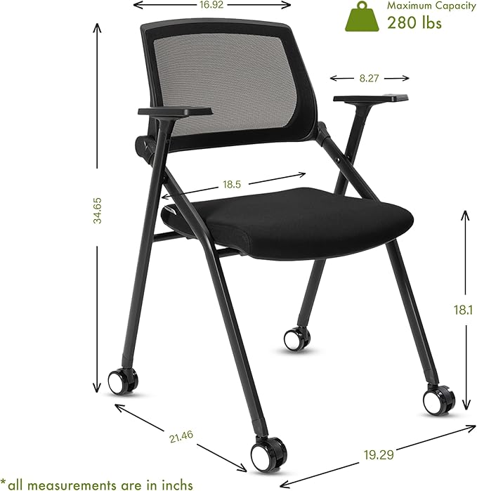 VACYOVKE Home Office Chair Set of 4 Adjustable Armrest Ergonomic Mid-Back Breathable Mesh Foldable Conference Reception Chairs for School Waiting Room Small Space