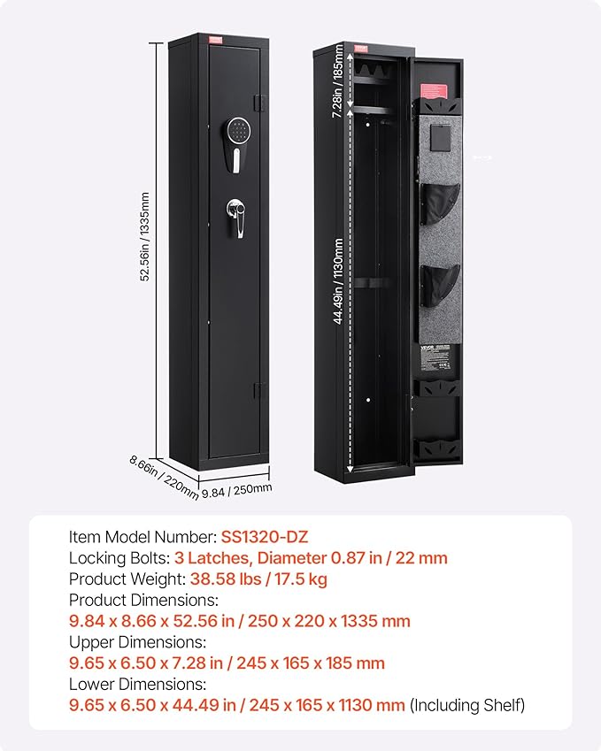 VEVOR Gun Safe, Heavy Duty Cold-Rolled Steel Rifle Cabinet with Digital Keypad & Key, Large Long Gun Cabinet with Magazine and LED Lighting, Adjustable for Rifles, Pistols, Shotgun(Assembly Required)