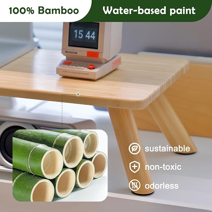 Bamboo Monitor Stand Riser with Cable Routing Slot and Storage | 23.6-inch Wide, Ergonomic Desk Shelf, Natural Wood Desktop Organizer for Monitor Laptop Printer, Home Office Accessory