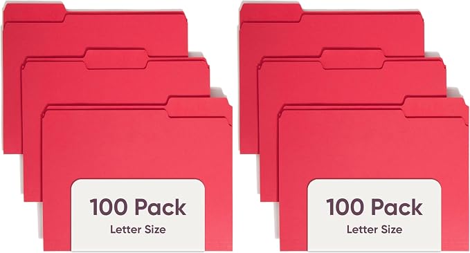 Smead File Folder, 1/3-Cut Tab, Assorted Positions, Letter Size, Red, Value Filing Products, 100 per Box (Pack of 2)