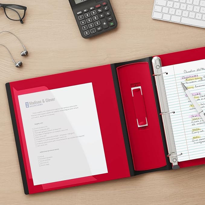 Staples Better Binder, 4 Inch D-Ring, Red, Reinforced Spine | High-capacity 3-ring view binder for school, office, and home document use.