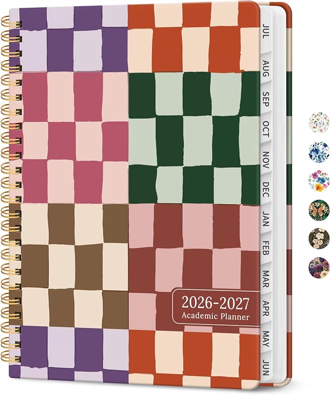 Taja Planner 2026-2027, Jul 2026-Jun 2027 Monthly & Weekly Calendar Planner | 8.5" x 11", Hardcover Academic Calendar, Teacher Student Agenda Book with Tabs, School Office Supplies, Checkered