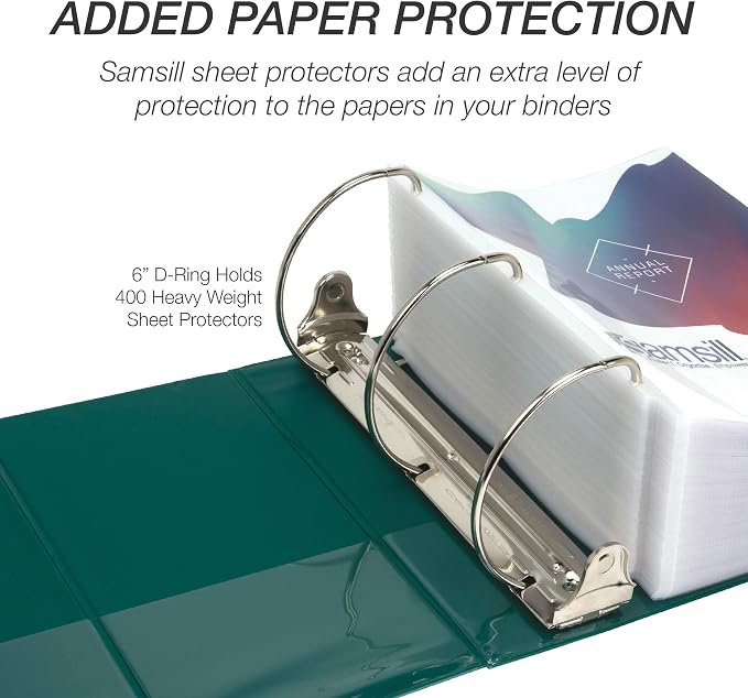 Samsill Durable 6 inch 3 Ring Binder, Locking D Ring Binder, Customizable Clear View Cover, Green, 2-Pack, Holds 1225 Pages