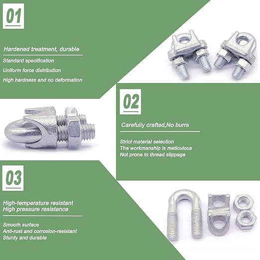 120PCS M6 Galvanized Zinc-Plated Wire Rope Cable Clamp Clips, 1/4" Wire Cable Clamps with U-Bolt Saddle Fasteners for Secure Rigging & Marine Use