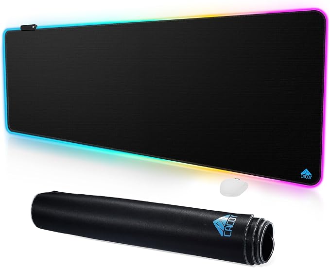 Cacoy 63"x20" Large RGB Gaming Mouse Pad, XXL LED Computer Mouse Mat, Black | Extended RGB Computer Mouse Mat 9 LED Light Modes Non-Slip Rubber Base Smooth Surface Durable Stitched Edge Keyboard Mousepad