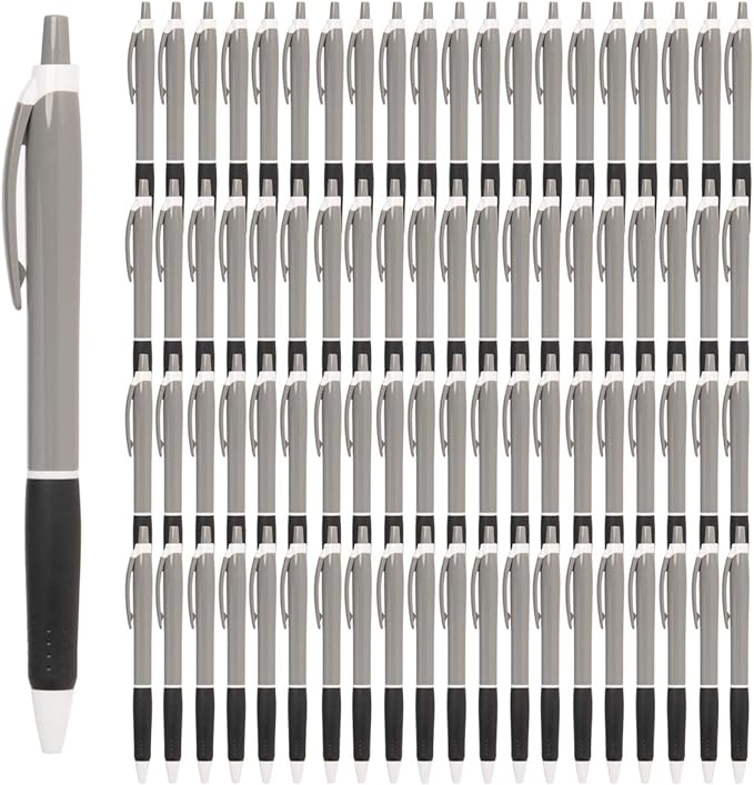Simply Genius Retractable Ballpoint Pens - 100-Pack, Black Ink, Gray & Black, 1.0mm Medium Point - Bulk Pens for Office & School Supplies - Smooth Writing for Notebooks & Journals
