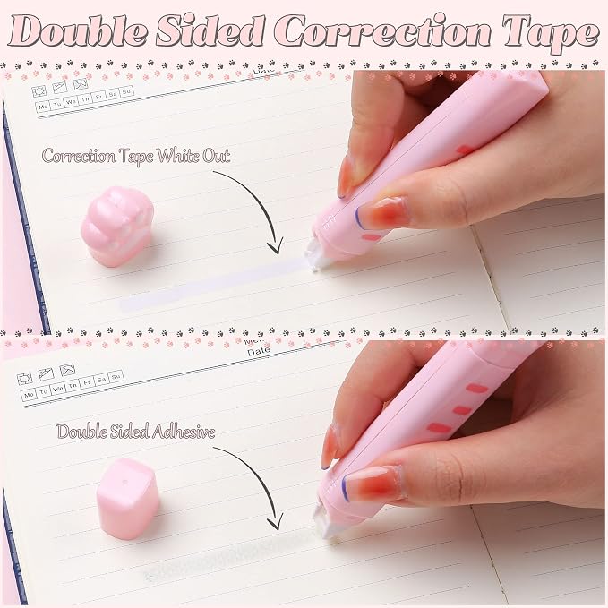 9 Pcs Cute Cat Paw Stationery Set Kawaii School Supplies Including Pencil Sharpener Retractable Eraser Correction Tape Sticky Notes Ruler Mini Scissors Utility Knife for Cat Lovers Students (Pink)