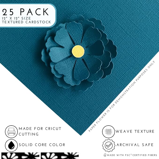 Really Teally—12x12 Textured Cardstock | 80lb Textured Blue Scrapbook Paper | Premium Cardstock for Cricut Cutting | 25 Sheets