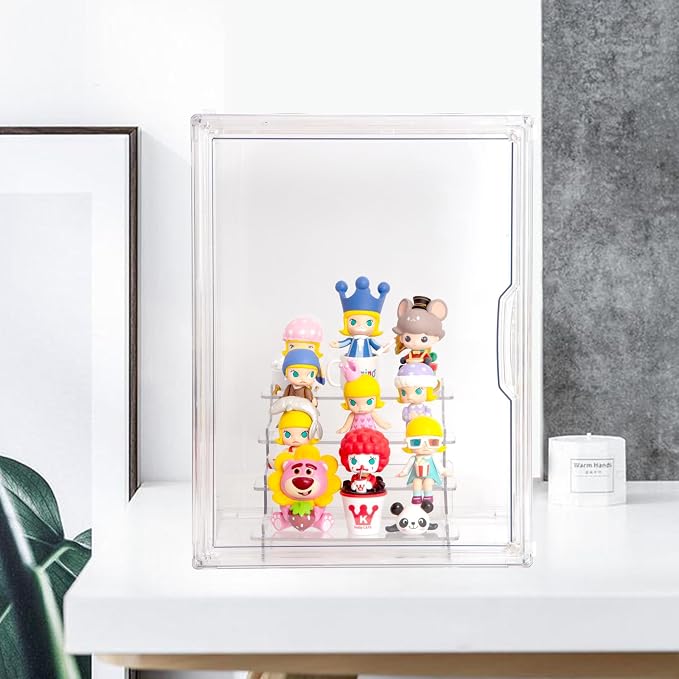 BOHOIDEE Clear Acrylic Display Case with Two Display Shelves for Figures, Dustproof Storage Organizer Box with Magnetic Door, Acrylic Collectibiles Showcase