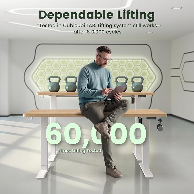 CubiCubi 48 x 24 Electric Height Adjustable Standing Desk, Maple | Sit to Stand, Computer Workstations, Home Office Desk, Advanced Motor, Next-Gen Frame, 176 lbs Capacity, Smart Lift System