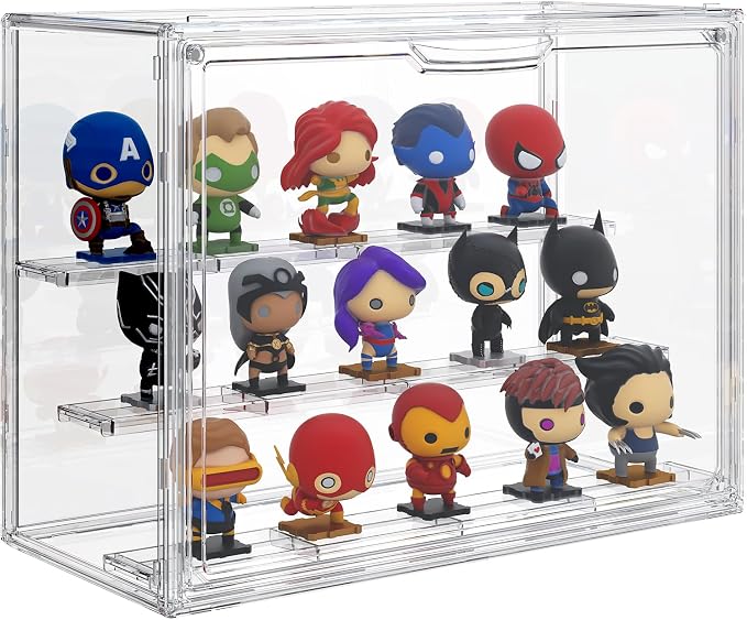 Acrylic Display Case 3 Tiers Clear Figure Display Cases for Collectibles Stackable Large Storage Box with Magnetic Door Dustproof Showcase