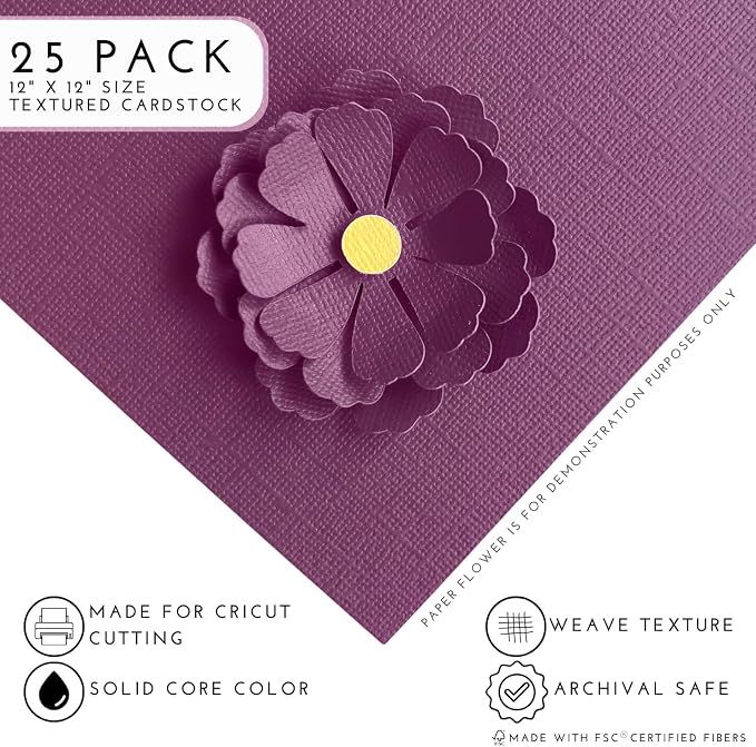 Dusty Purple—12x12 Textured Cardstock | 80lb Textured Purple Scrapbook Paper | Premium Cardstock for Cricut Cutting | 25 Sheets