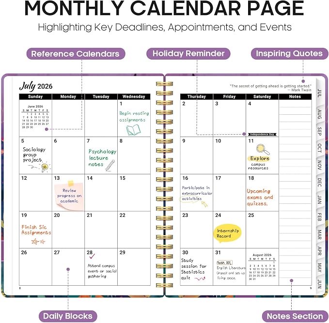 Taja Planner 2026-2027, Jul 2026-Jun 2027 Monthly & Weekly Calendar Planner | 6.3" x 8.5", Hardcover Academic Calendar, Teacher Student Agenda Book with Tabs, School Office Supplies, Fable Grove