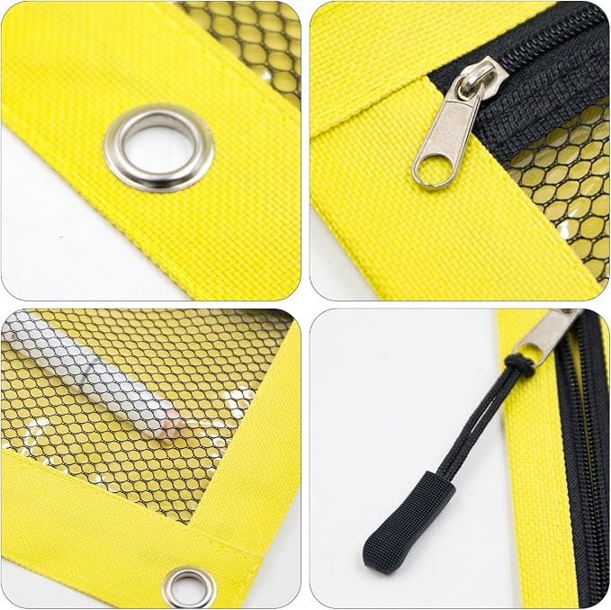 3 Ring Pencil Pouch, Binder Pencil Pouch with Zipper and Mesh Window,8pack 8colors