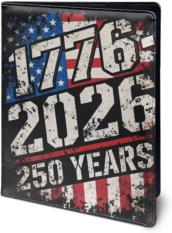 Dreaweet 250th Anniversary Leather Portfolio 1776-2026 250 Years American Flag Patriotic Padfolio Binder Organizer Resume Portfolio Folder Document Folio for Letter Size Writing Pad