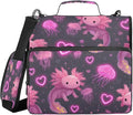 ALAZA Zipper Binder 3 Ring Glowing Love Heart Axolotl Binder Organizer with Zipper and Shoulder Strap Large Capacity Multi-Pocket Trapper Keeper File Folder for Office Supplies