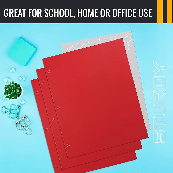 Better Office Products Two Pocket Portfolio Folders, 50-Pack, RED, Letter Size Paper Folders, 50 Pieces, Red