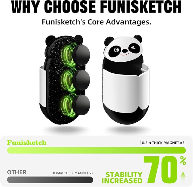 Cute Panda Magnetic Pen Holder, Strong Magnet for Glass Whiteboard, Refrigerator & Locker - 4 Pack Marker Organizer, Dry Erase Marker Holder for School, Home & Office (Black/White)