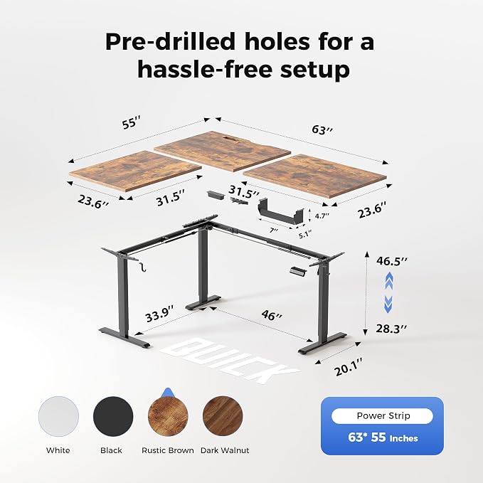 Agilestic 63 x 55 Inch L Shaped Standing Desk with Powerstrip, Rustic Brown | Outlets, Cable Management, Corner Desk, Ample Workspace, Memory Presets, Hooks, Stable Steel Frame,176 lbs, Splice Board