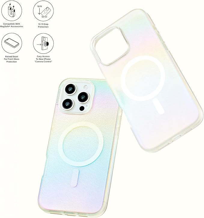 PopSockets iPhone 16 Plus Phone Case with MagSafe- Shimmer | Magnetic, Wireless Charging, Camera & Drop Protection, Rainbow, Colorful, iPad, Removable, Popper
