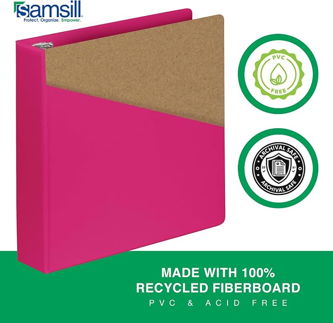Samsill Durable 2 Inch Binder, D Ring Binder, Customizable Clear View Cover, Dragonfruit, Holds 475 Pages