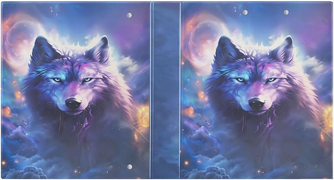 Galaxy Wolf Moon Round Ring Binders 1.5 Inch Space Planet Stars Purple 3 Ring Clipboard Binder for Office School Work Supplies File Folder Document 200 Sheet Capacity Easy Open 2 Pieces