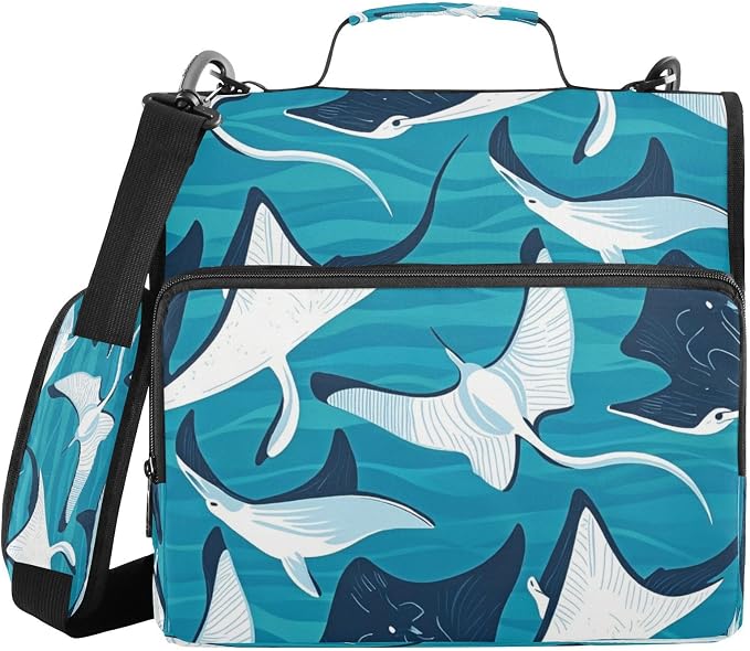 Zipper Binder 3 Ring, 1.5 Inch D-Ring Stingray Fishes File Folder Organizer | Multi-pocket Storage; Expanding Pocket; Secure Travel Document Organizer; Ideal for Commuting, Travel, Office and School