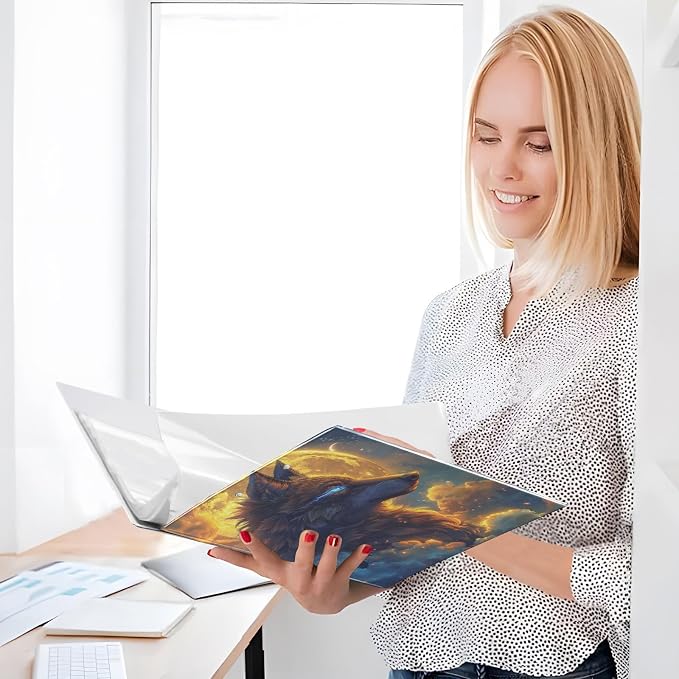 Cool Wolf Moon Printed 3-Ring Binder for School Office, 1.5 Inch Round Ring Binder for Home Recipe Budget Aesthetic Binder with Pocket Metal Non-Slip Clip Holds 200 Sheets of Paper
