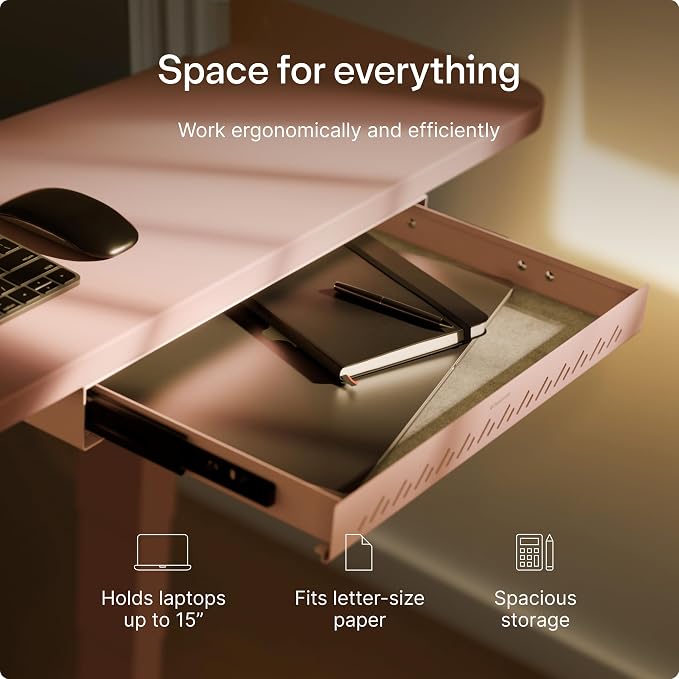 Desktronic Under Desk Drawer — Hidden Under-Desk Storage Organizer, Easy Install, Large Capacity Metal Sliding Drawer for Home Office, Standing Desk & Workstation (Pink)