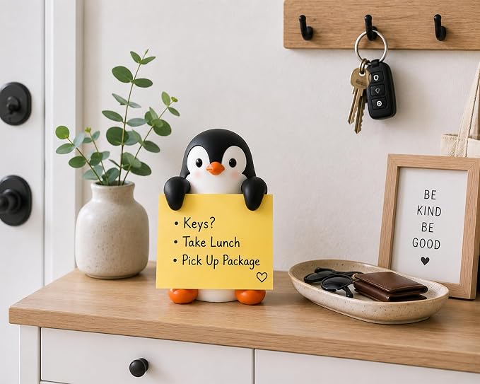 Penguin Pop-Up Sticky Note Dispenser for 3 x 3 in Notes | Includes 100 sheets; handmade resin decor for office, home or classroom; gift for teachers, coworkers and penguin lovers