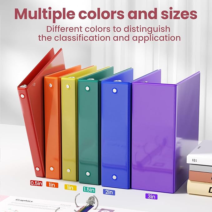 SUNEE 2 Inch Binders 3 Ring 6 Pack, Clear View Three Ring 2" Binders PVC-Free (Fit 8.5x11 Inches) for School or Office Supplies, Classic 6 Colors