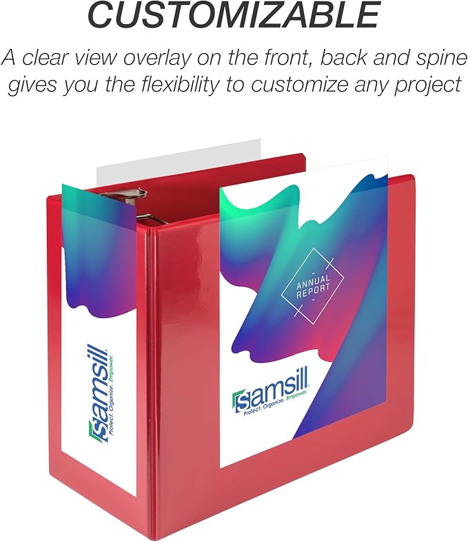 Samsill Durable 6 inch 3 Ring Binder, Locking D Ring Binder, Customizable Clear View Cover, Red, 6-Pack, Holds 1225 Pages