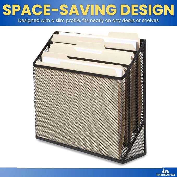 1InTheOffice 3 Tiers File Folder Organizer, Desk Sorter, Black Mesh Organizer