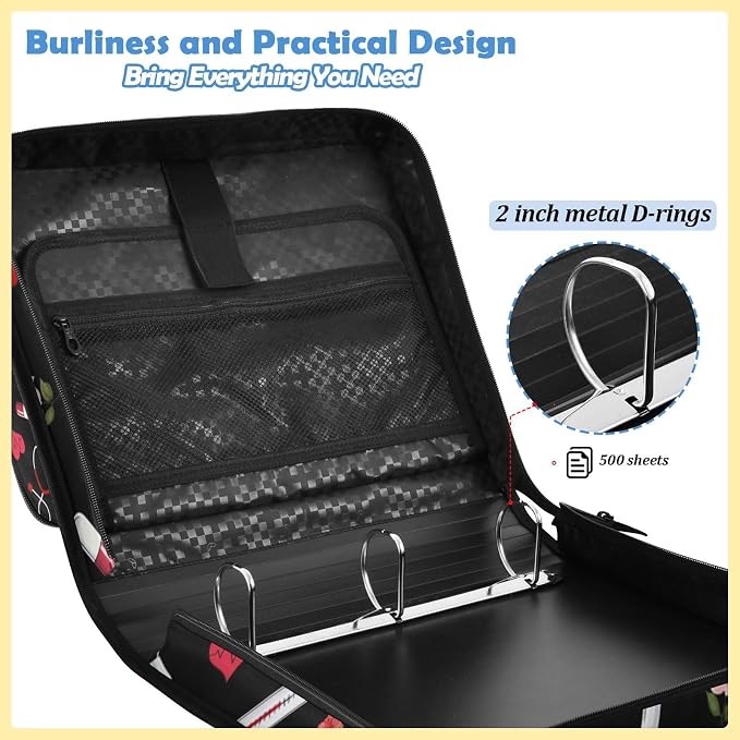 Nurse Print Zipper Binder File Organizer Bag 3 D-Ring | with Shoulder Strap, Holds 500 Sheets & 14in Laptop, 3 Ring Binder for Office Supplies