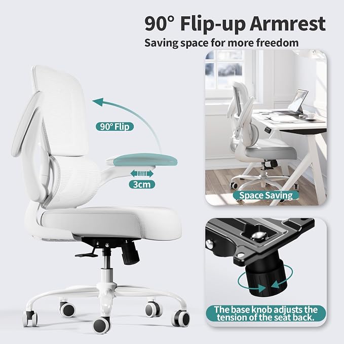 TRALT Office Chair - Ergonomic Desk Chair with Adjustable Lumbar Support, Mesh Computer Chair, Executive Chair for Home Office Comfortable Lumbar Support (1, Cloud White)