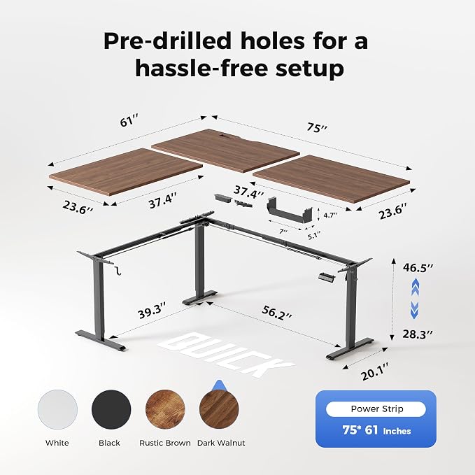 Agilestic 75 x 61 Inch L Shaped Standing Desk with Powerstrip, Dark Walnut | Outlets, Cable Management, Corner Desk, Ample Workspace, Memory Presets, Hooks, Stable Steel Frame,176 lbs, Splice Board