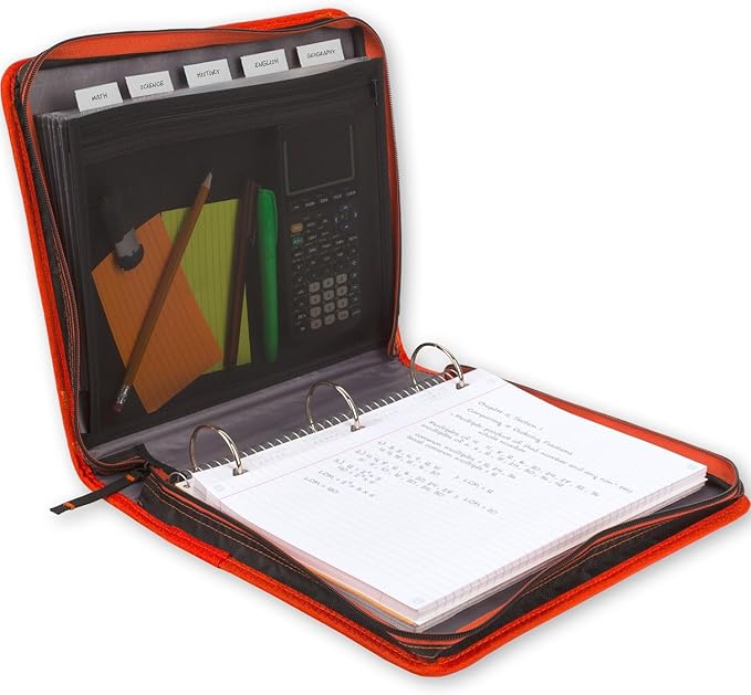 Five Star Zipper Binder, 2 Inch 3-Ring Binder with Round Rings, Expansion Panel and 5-Tab Expanding File, 580 Sheet Capacity, Red/Black (29052CE8) (Pack of 6)
