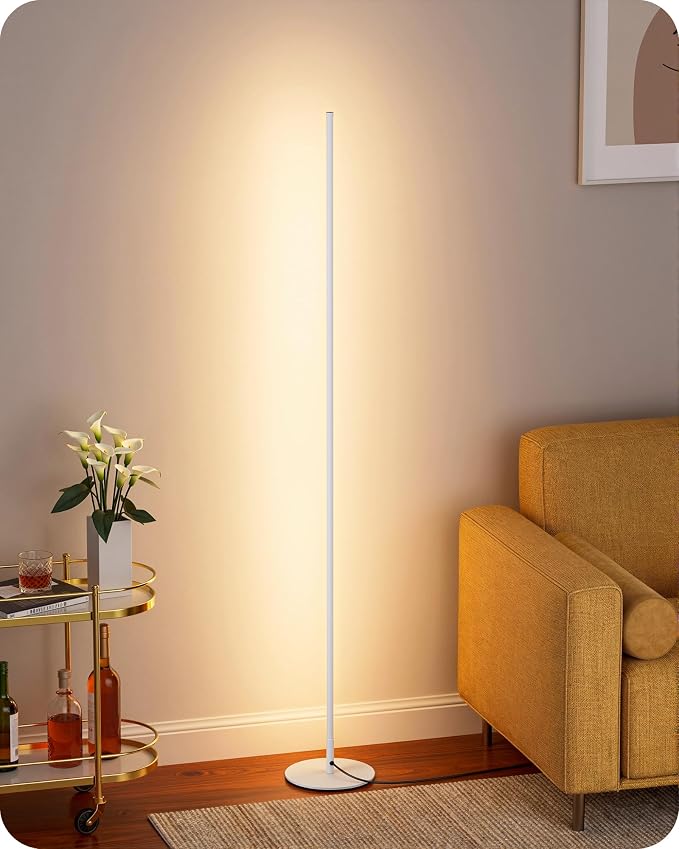 EDISHINE 57.5" Corner Lamp with Remote & Foot Switch, Dimmable & 7 CCT | 2700-6000K, Tall Corner Lamp for Bedrooms, Living Rooms, Offices , Sturdy Base, Silver