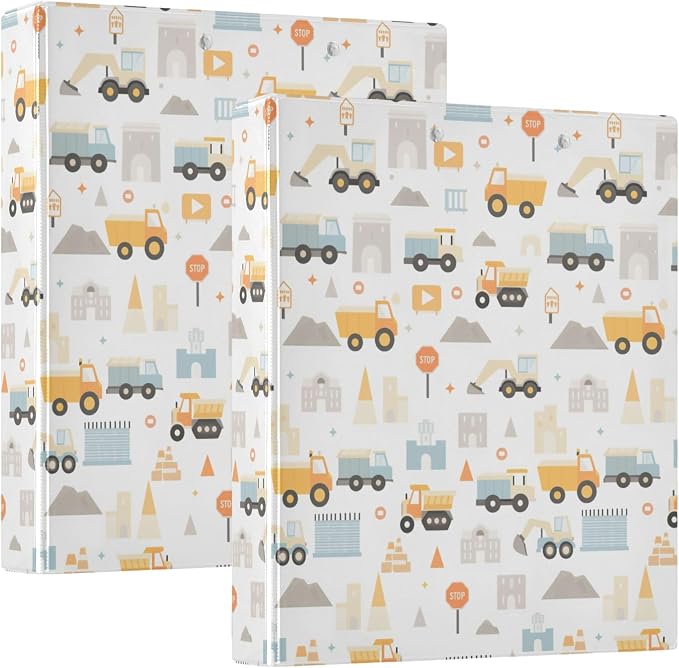 Fire Fighting Truck Round Ring Binders 1.5 Inch Cars Doodle Pattern 3 Ring Clipboard Binder for Office School Work Supplies File Folder Document 200 Sheet Capacity Easy Open 2 Pieces