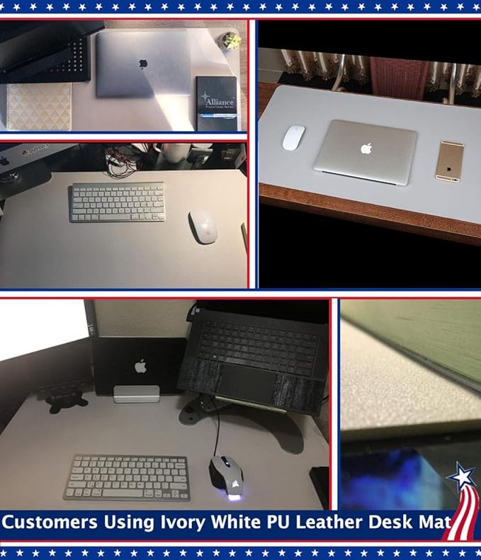 17 X 36 Inch Office Desk Pad Table Protector on Top of Desks PU Leather Desk Blotter Laptop Computer Gaming Under Keyboard Mouse Pad Waterproof Writing Mat Desktop Cover for Women Men Kids Girls White