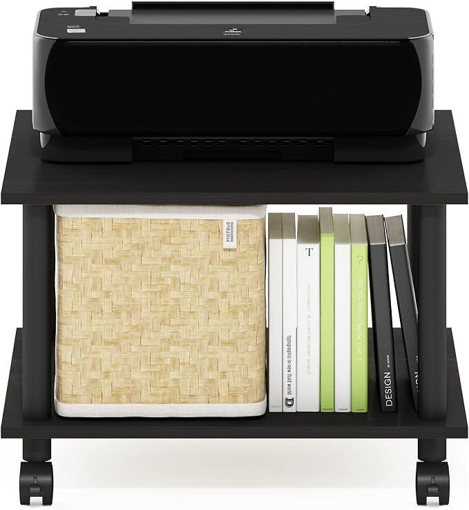 Furinno Econ Home Office Under Desk CPU and Printer Stand with Wheels, Espresso/Black