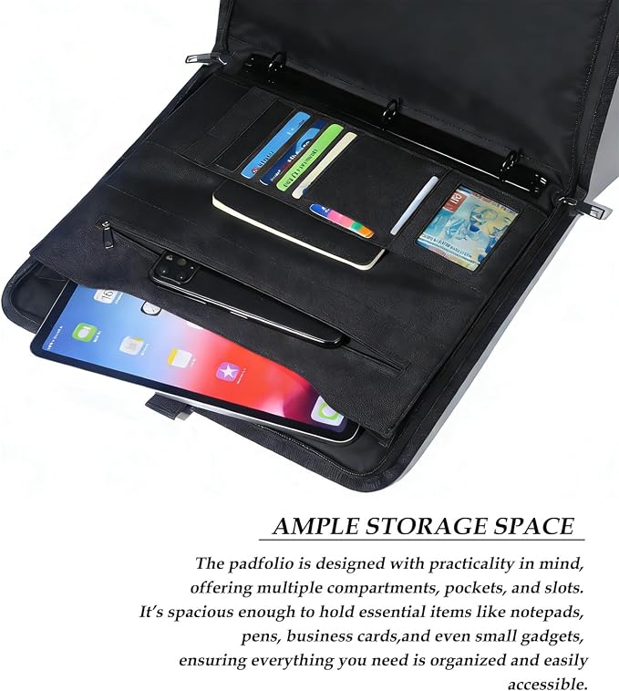 Zippered Padfolio and Tactical Notebook Cover with A4 Letter Paper, Military Multi Storage Handle Bag, Large Binder Planner for Men and Women for Out Work, Travels, Office & School, Black