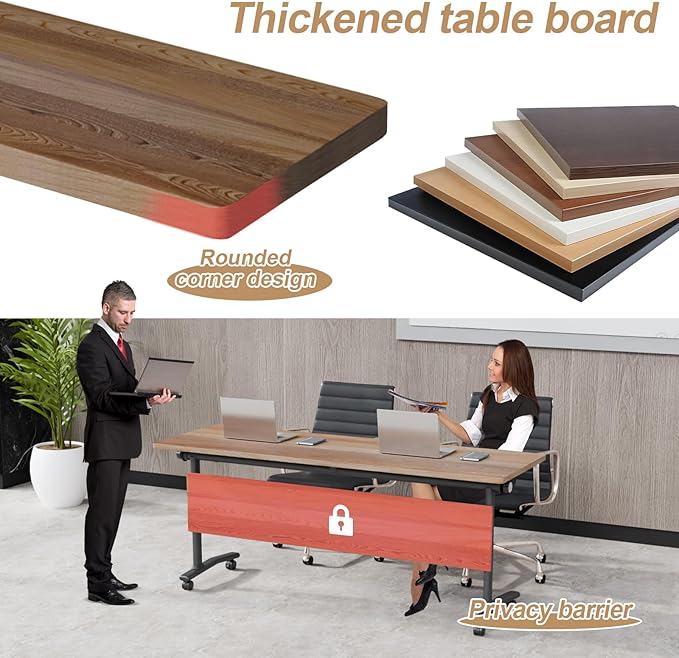 Conference Table Flip Top Mobile Conference Room Tables,Folding Conference Table with Wheels,Large Meeting Training Seminar Table Saving Space for Office Classroom(10B,55.1'')